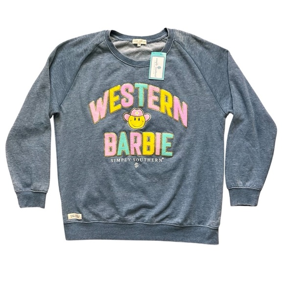 Simply Southern Western Barbie Sweatshirt Blue Pullover Graphic Women’s Medium - Picture 1 of 11